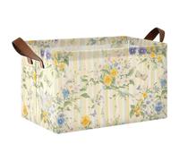 siphylline Panier de rangement robuste avec poignées - Motif fleurs fraîches - Jaune/violet - Pour organiser les jouets, les livres, les étagères, les placards