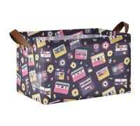 siphylline Paniers de rangement pliables en tissu avec poignées pour étagères pour chambre à coucher, bureau, placard, vêtements, chambre d'enfant, crèche, style rétro des années 90, violet foncé