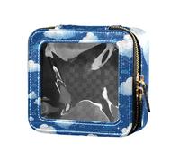 siphylline Petit sac de maquillage transparent bleu foncé avec motif nuage de dessin animé délicat pour articles de toilette, Délicat dessin animé nuage bleu foncé, 1 size