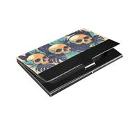 siphylline Porte-cartes de visite ultra fin en cuir et acier inoxydable avec motif de crânes humains Vert Monstera Deliciosa pour réunions d'affaires