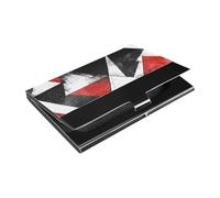 siphylline Porte-cartes de visite ultra fin en cuir et acier inoxydable avec triangles blancs, noirs et rouges pour voyage, maison ou bureau
