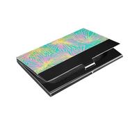 siphylline Porte-cartes de visite ultra fin en cuir et acier inoxydable pour homme ou femme Motif palmier tropical blush et feuilles dorées