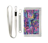siphylline Portefeuille à trois volets en nylon pour homme avec cordon, Dessin animé multicolore abstrait entre-deux, 1 size