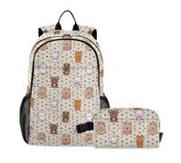 siphylline Sac à dos avec sac à déjeuner et boîte à déjeuner pour garçons et filles de 8 à 10 ans, Lapins mignons marron, 1 size