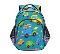 siphylline Sac à dos décontracté pour garçons et filles - Sacs pour ordinateur portable - Sacs de voyage pour enfants - Monstres - Voiture colorée - Vert, Monstres Voiture Colorée Vert, M