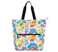 siphylline Sac fourre-tout pour enfants, étudiants, adultes, motif vague de notes colorées, sac à bandoulière léger avec fermeture éclair pour l'école, le shopping, les courses