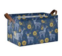 siphylline Sketch Renne Tournesol Bleu Foncé Étagère Panier de rangement fourre-tout avec poignées Grand organisateur décoratif pour étagères, placards, tiroirs