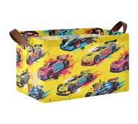 siphylline Street Graffiti Véhicule Voiture Paniers de rangement pliables robustes avec poignées Cubes de rangement pour organiser vêtements, jeans, jouets, livres Jaune