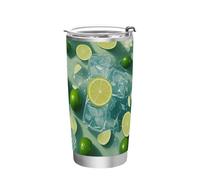 siphylline Summer Green Lime Ice Cubes en acier inoxydable pour homme avec couvercle anti-fuite - Tasse à café de 591 ml pour eau, thé glacé ou café - Gobelets esthétiques avec couvercles - 591 ml