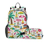 siphylline Summer Island Sac à dos avec sac à déjeuner pour garçons de 10 à 12 ans Blanc noix de coco