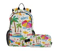 siphylline Summer Island Sac à dos blanc noix de coco avec boîte à déjeuner pour garçons sacs à dos d'école pour filles avec boîte à déjeuner sac d'école garçon 7-10 ans