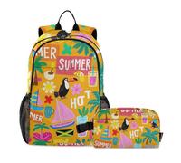 siphylline Summer Island Sac à dos orange noix de coco avec boîte à déjeuner pour garçons sacs à dos d'école pour filles avec boîte à déjeuner garçons s et boîte 7-10