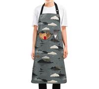 siphylline Tablier de cuisine réglable de 88,9 cm avec 2 poches, tablier de nettoyage imperméable pour le ménage, unisexe, Nil, moineau, nuage, île, gris