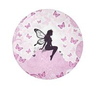 siphylline Tapis rond à poils longs avec silhouette de fée et papillon rose