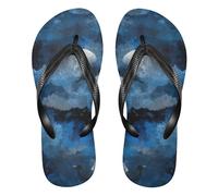 siphylline Tongs souples en caoutchouc pour femme - Motif corbeau bleu ciel nuage lune, Crow Blue Sky Cloud Moon, XX-Large
