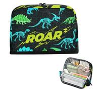 siphylline Trousse à crayons de grande capacité avec emplacements pour papeterie pour garçons Preppy School rugissant T-rex ptérosaure ankylosaure noir vert