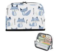 siphylline Trousse à crayons de grande capacité avec fentes pour stylos - Sac multifonction pour homme - Style Jon Klassen - Renard - Bleu ciel - Lavande - Blanc