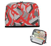 siphylline Trousse à crayons de grande capacité avec fermeture éclair pour adultes, bureau, art abstrait, rouge feu, gris