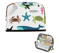 siphylline Trousse à crayons de grande capacité avec large ouverture pour homme, fournitures scolaires, animaux de l'océan, requin, méduse colorée noire