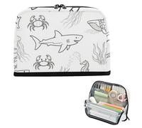 siphylline Trousse à crayons de grande capacité pour garçons - Noir et blanc - Animal sous-marin - requin - hippocampe