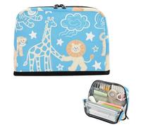 siphylline Trousse à crayons de grande capacité - Sac de rangement multifonction pour pièces de monnaie - Fournitures scolaires - Girafe, lion, nuage, bleu ciel
