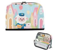 siphylline Trousse à crayons de grande capacité - Sac de rangement vertical extensible pour enfants, collège, porte-lettres, moutons, dessin animé, bleu mignon