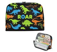 siphylline Trousse à crayons de grande capacité - Trousse de maquillage multifonction pour garçons - Fournitures scolaires - T-rex ankylosaure rugissant - Noir, bleu, vert