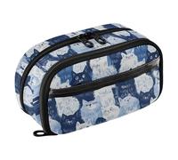 siphylline Trousse à crayons multi-usages en PVC motif chats angora turcs pour étudiants, adolescents et adultes Bleu marine