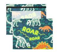 siphylline Trousse à crayons multifonction pour classeur à 3 anneaux, lot de 2 étudiants en classe T-rex rugissant crâne ankylosaure texture roche jaune vert