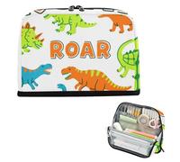 siphylline Trousse de rangement à crayons de grande capacité multifonction pour filles - Fournitures scolaires - T-rex rugissant ankylosaure blanc et vert