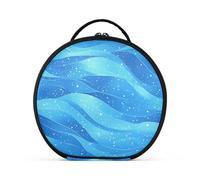 siphylline Trousse de toilette abstraite bleue à paillettes avec vagues d'eau verticales, grandes trousses de maquillage sur pied pour femme, avec séparateurs réglables, 27,9 cm