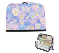 siphylline Trousse de transport de grande capacité, trousse de maquillage, pièce de monnaie simple pour enseignant, université, pensées bleues et roses