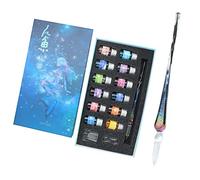 SIPLIV Ensemble de 15 stylos plongeurs en verre, stylo de calligraphie en cristal de ciel étoilé - encre 12 couleurs, 1 porte-stylo, 1 stylo en verre, 1 tasse de nettoyage - arc-en-ciel