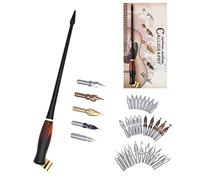 SIPLIV Ensemble de porte-stylos de calligraphie oblique, poignée en bois avec 35 stylos en acier inoxydable, kit de plume manga pour dessin, bande dessinée, lettrage à la main, noir