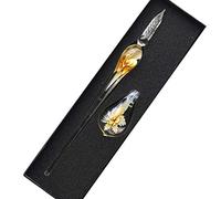 Sipliv fait à la main en verre de cristal intarsia dip stylo plume kit calligraphie vintage signatures stylo avec un porte-stylo pour cadeau de noël anniversaire, jaune
