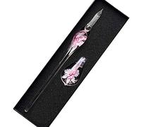 SIPLIV fait à la main en verre de cristal intarsia plume stylo plume kit calligraphie vintage signatures stylo avec un porte-stylo pour cadeau de noël anniversaire, rose