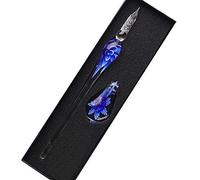 SIPLIV fait à la main en verre de cristal intarsia plume stylo plume kit calligraphie vintage stylo signatures avec un porte-stylo pour cadeau de Noël, bleu foncé
