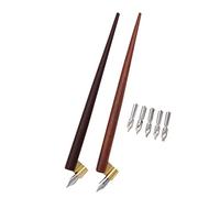 SIPLIV Kit de dessin pour calligraphie, stylo et plume manga gabarique professionnel, 2 poignées pour porte-stylo, 7 plumes - bois brun et bois rouge