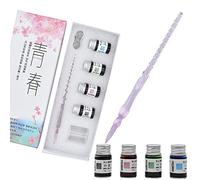 SIPLIV Lot de 4 stylos à plume en verre pour calligraphie, art, écriture, signatures, décoration de bureau - Feuille rose argentée