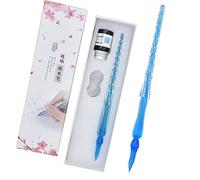 SIPLIV Lot de stylos à encre en verre pour calligraphie, art, écriture, signatures, ornements de bureau, feuille d'argent bleue, 1 flacon d'encre