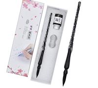 SIPLIV Lot de stylos à encre en verre pour calligraphie, art, écriture, signatures, ornements de bureau, feuille d'argent noire, 1 flacon d'encre