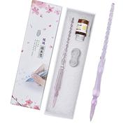 SIPLIV Lot de stylos à plume en verre - Stylo de calligraphie en cristal pour art, écriture, signatures, décoration de bureau - Feuille rose argentée, 1 flacon d'encre