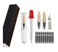 SIPLIV Majohn Wancai Mini stylo plume de voyage en iridium à pointe fine avec 3 pointes de stylo, pipette courte et 20 cartouches d'encre noire Transparent