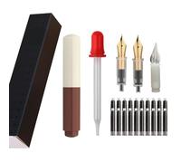 SIPLIV Majohn Wancai Mini stylo plume de voyage en iridium à pointe fine avec 3 pointes de stylo, pipette courte et 20 cartouches d'encre noire - Blanc + Marron