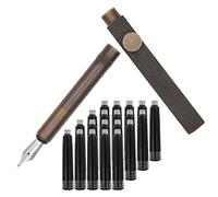 SIPLIV Mini stylo de calligraphie à rayures en laiton (85 mm) avec 20 cartouches d'encre noire