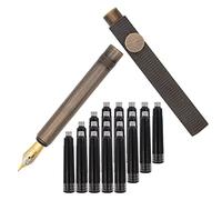 SIPLIV Mini stylo plume à rayures en laiton (85 mm) avec 20 cartouches d'encre noire