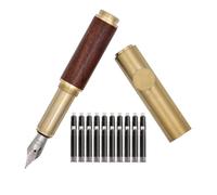 SIPLIV Mini stylo plume de poche en laiton fait à la main (85 mm) avec 20 cartouches d'encre noire - Bois rouge, pointe extra fine (0,38 mm)