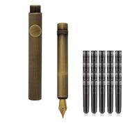 SIPLIV Mini stylo plume de voyage en bronze avec 20 cartouches d'encre noire - Ligne verticale, pointe extra fine iridium (0,38 mm)
