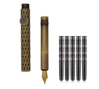 SIPLIV Mini stylo plume de voyage en bronze avec 20 cartouches d'encre noire - Rhombus, iridium pointe extra fine (0,38 mm)