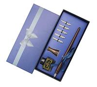 SIPLIV stylo plongeur en bois fait à la main manga stylo calligraphie stylo ensemble dessin kit de peinture avec 6 plumes, 1 porte-stylo, 1 encre noire - marron foncé